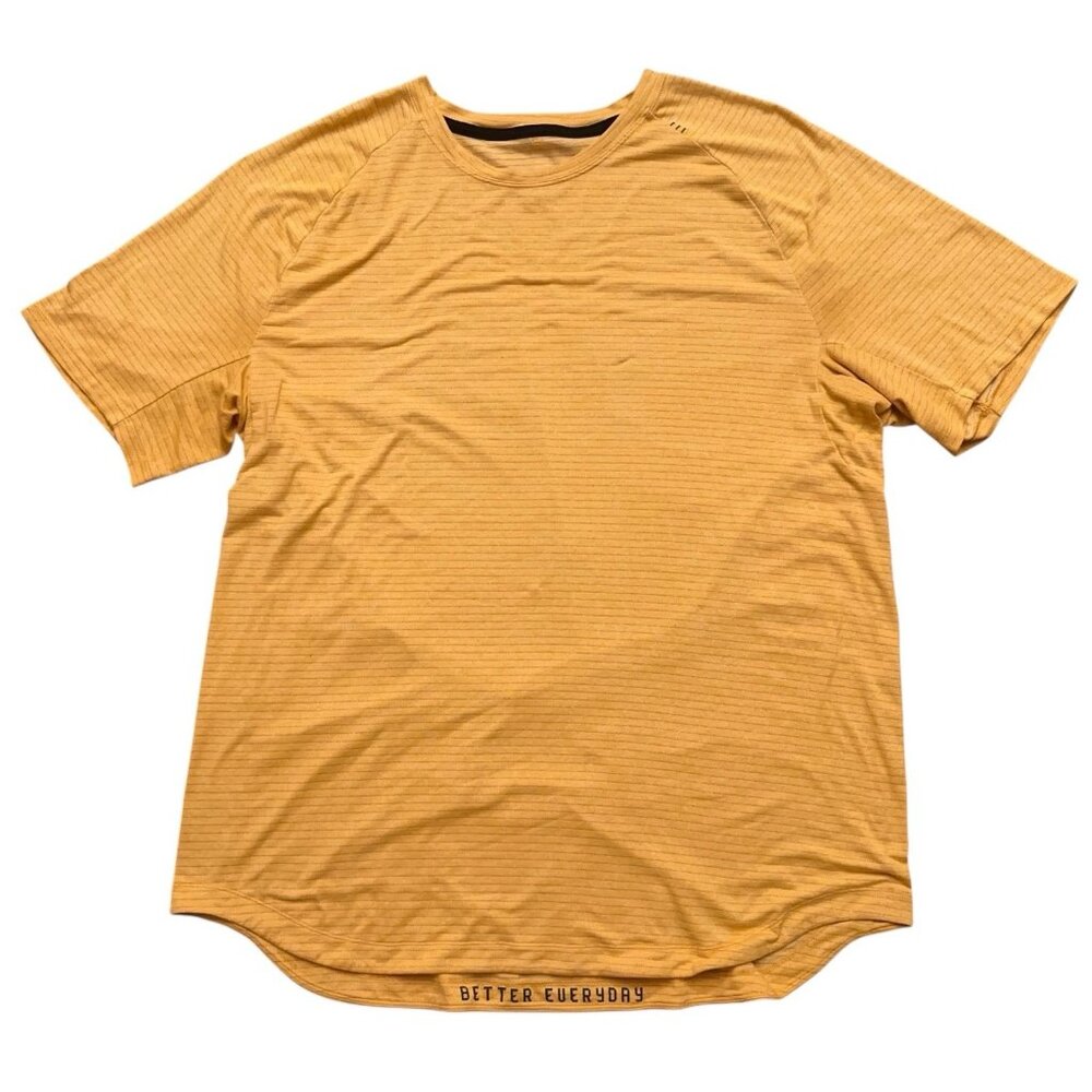 Lululemon T-Shirt Mens Size L Drysense Short Sleeve Performance Orange Striped